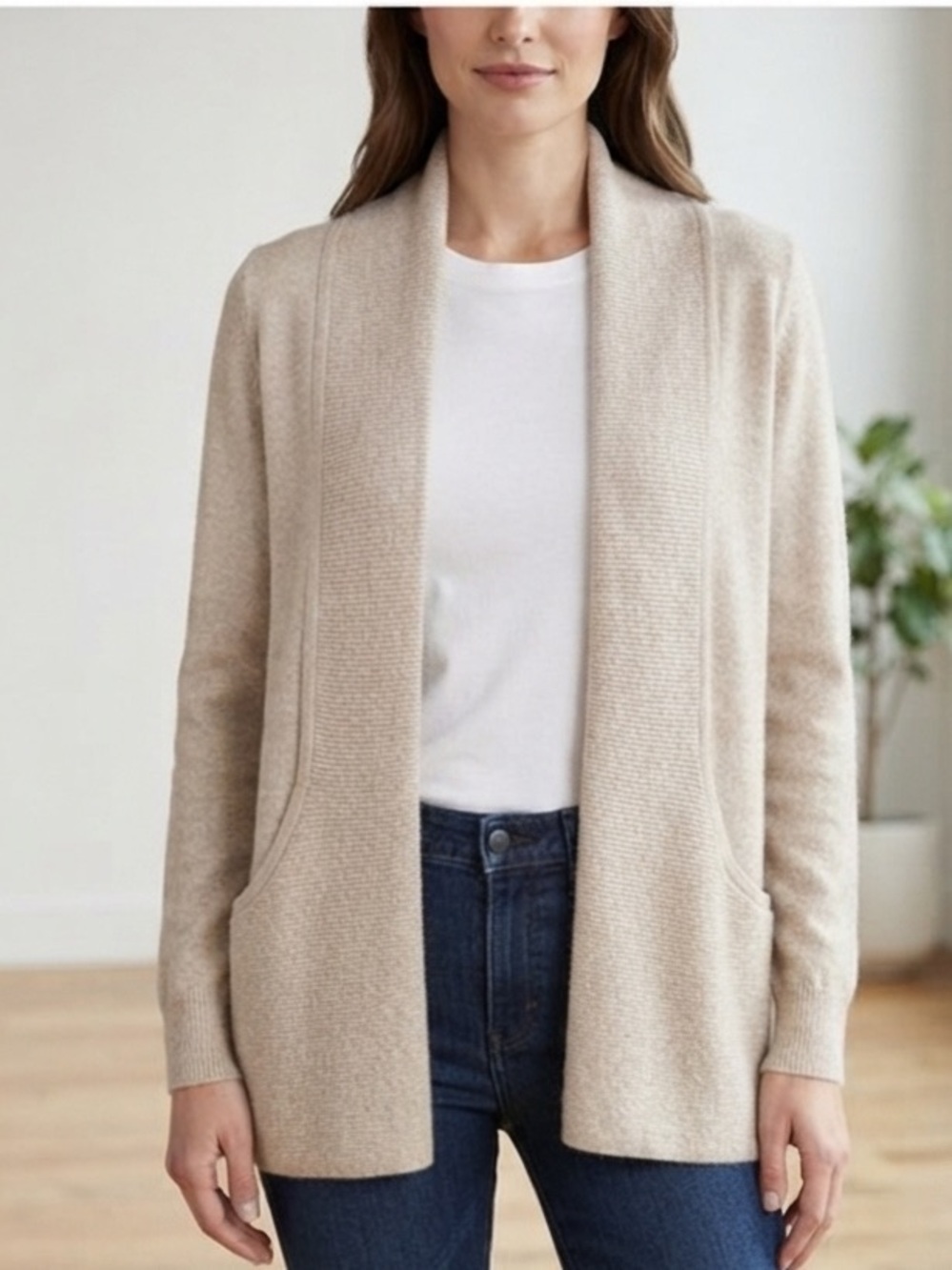 Chloe & Jasmine Fawn Heather Beige Open-Front Knit Cardigan